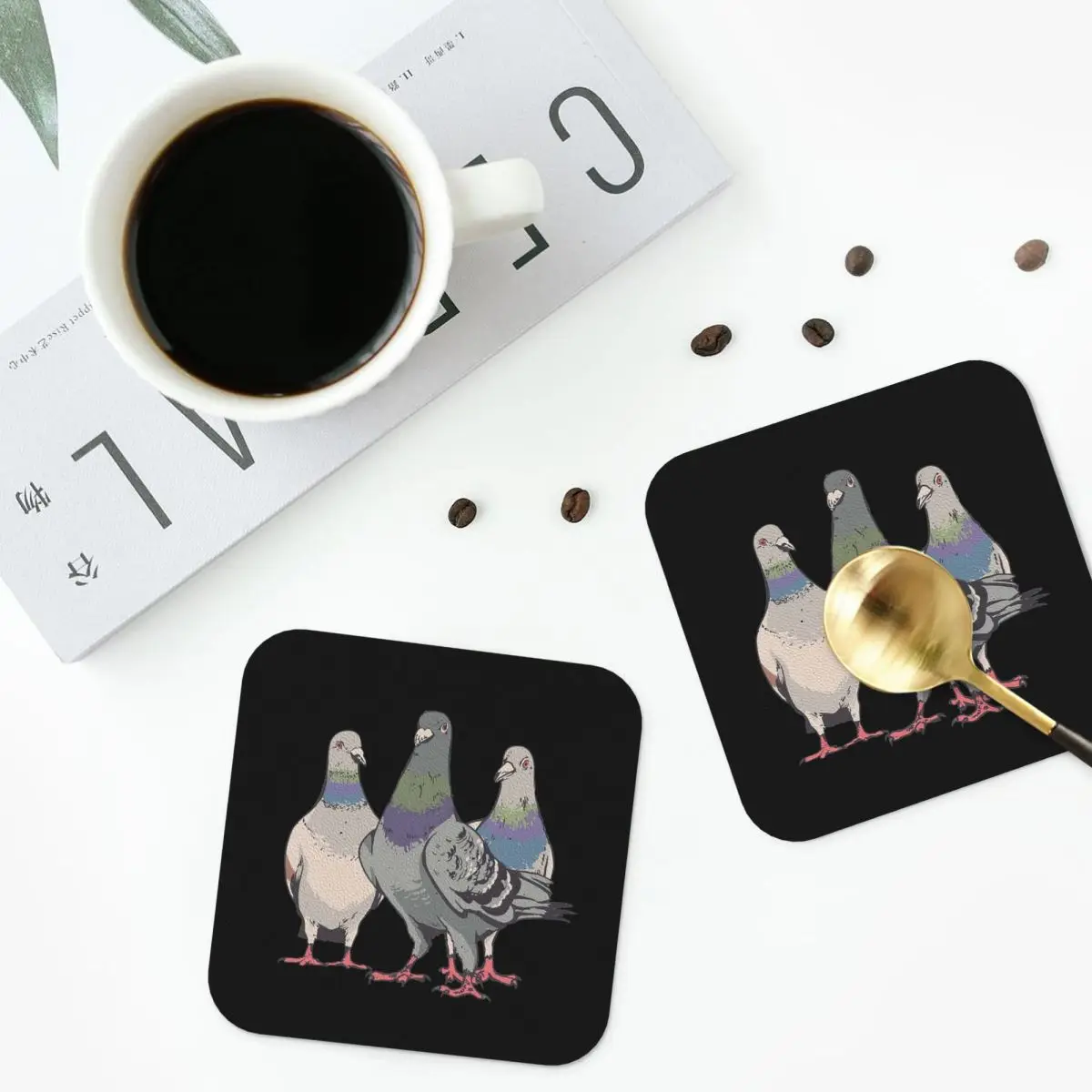 Pigeons, Pigeon Breeding, Pigeon Fanciers Coasters PVC Leather Placemats Waterproof Coffee Mats for Kitchen Dining Pads Set of 6