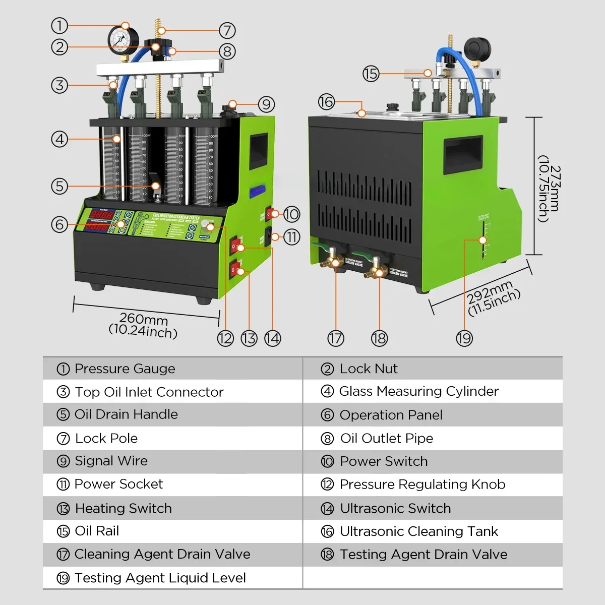 MR CARTOOL V308 Car Fuel Injector Cleaner & Tester 4 Cylinders Cleaning Fluid Heating Ultrasonic Nozzle Cleaning Machine For Car