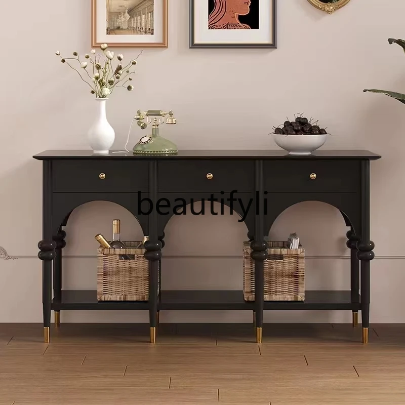 

Modern simple solid wood light luxury door American arch design decorative French entrance cabinet