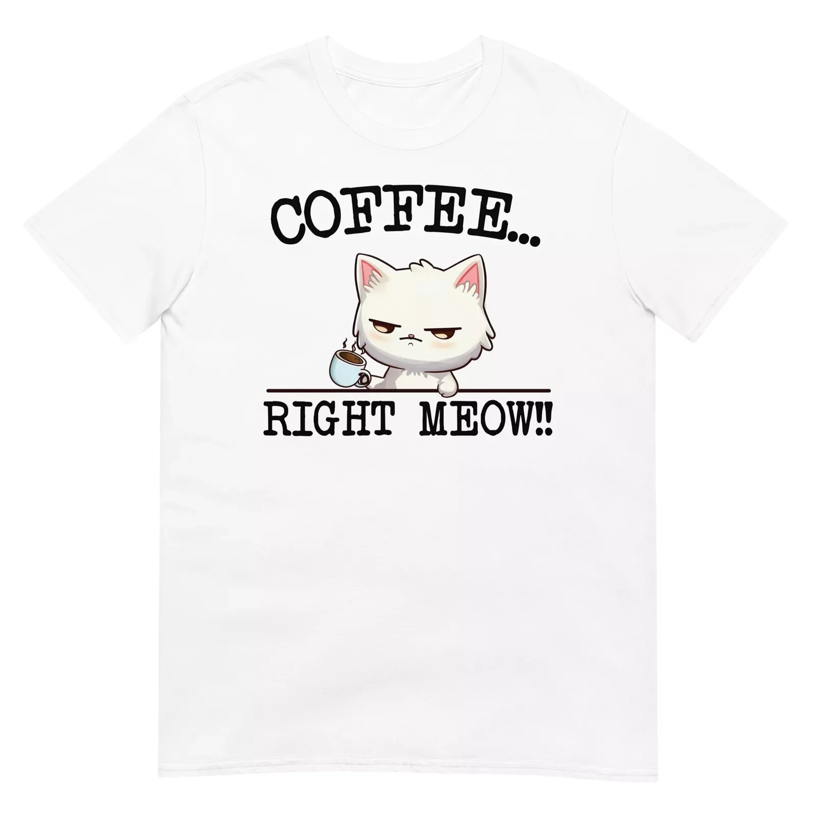 Coffee Right Meow Cat Kitten Coffee Men's Unisex Cotton T-Shirt Size S-5XL