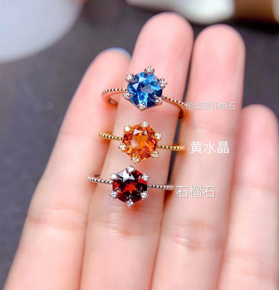 

2022 New Colorful Gemstone Ring for Women Jewelry Real S925 Silver Natural Topaz Garnet Citrine Lady Gift