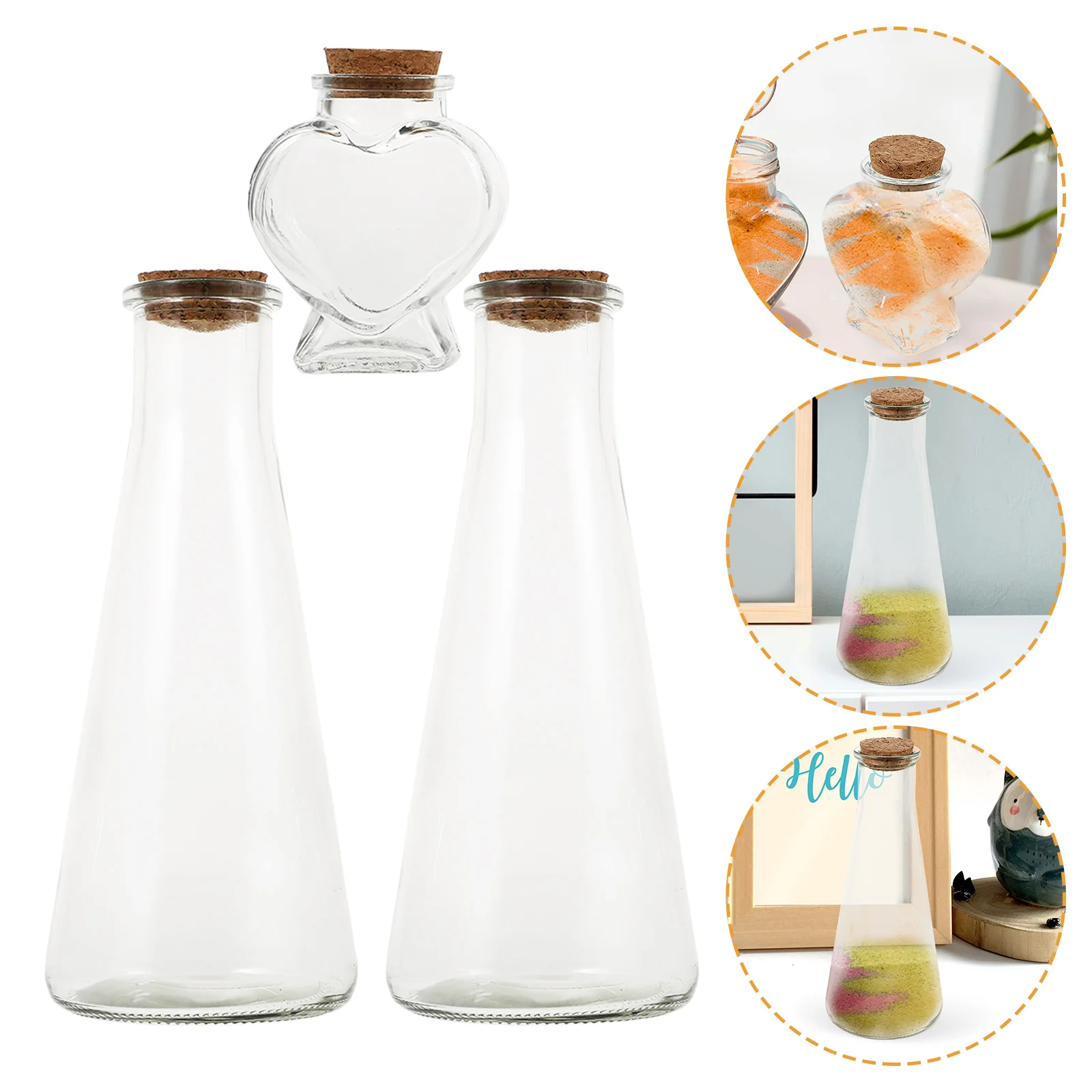 

3Pcs Glass Wishing Bottle Set Transparent Mini Craft Bottles for Wedding Sand Ceremony DIY Decorative Storage Container