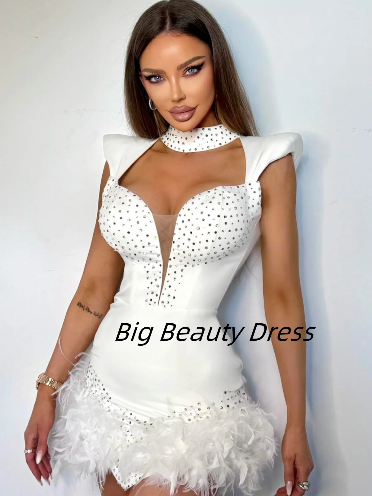 

Сексуальное платье Quinceanera по индивидуальному заказу, роскошное платье с бисером и стразами и перьями, белое облегающее платье для выпускного вечера, платья de 15, quinceañera