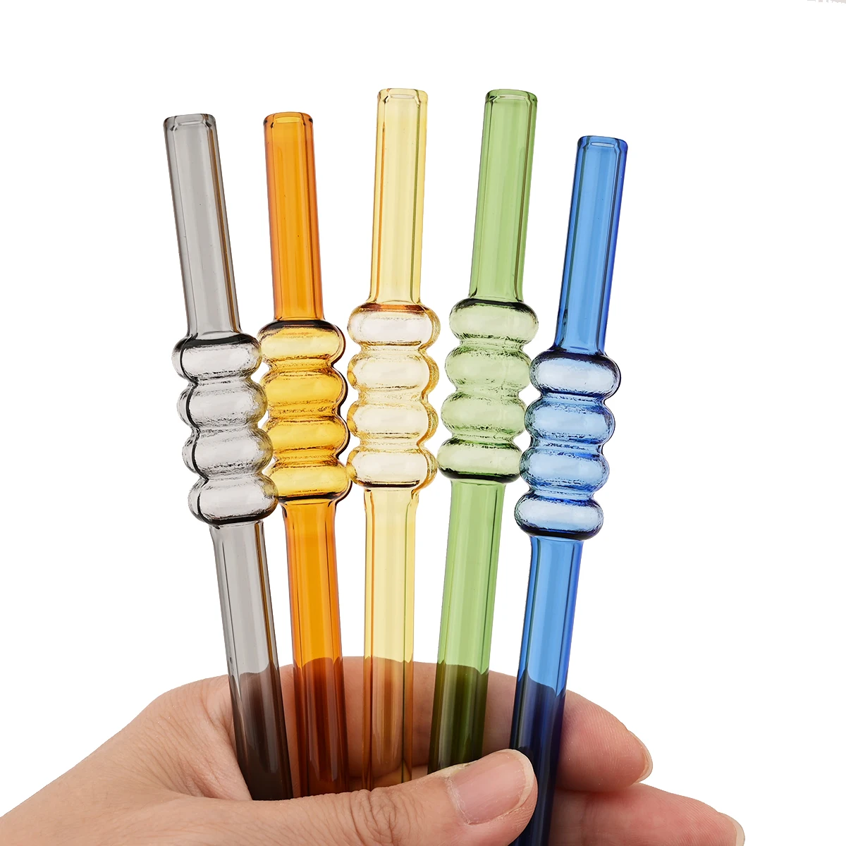 Juego de pajitas de vidrio de alto borosilicato para tomates en palos, pajita para cóctel, jugo de té de la leche, con cepillo, accesorios para Bar de cocina, 8 Uds.