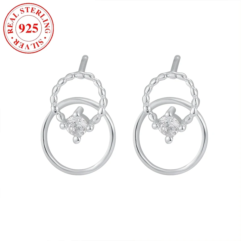 

S925 Sterling Silver Circle Round with Diamonds Women's Earrings Hypoallergenic Suitable for Gifts