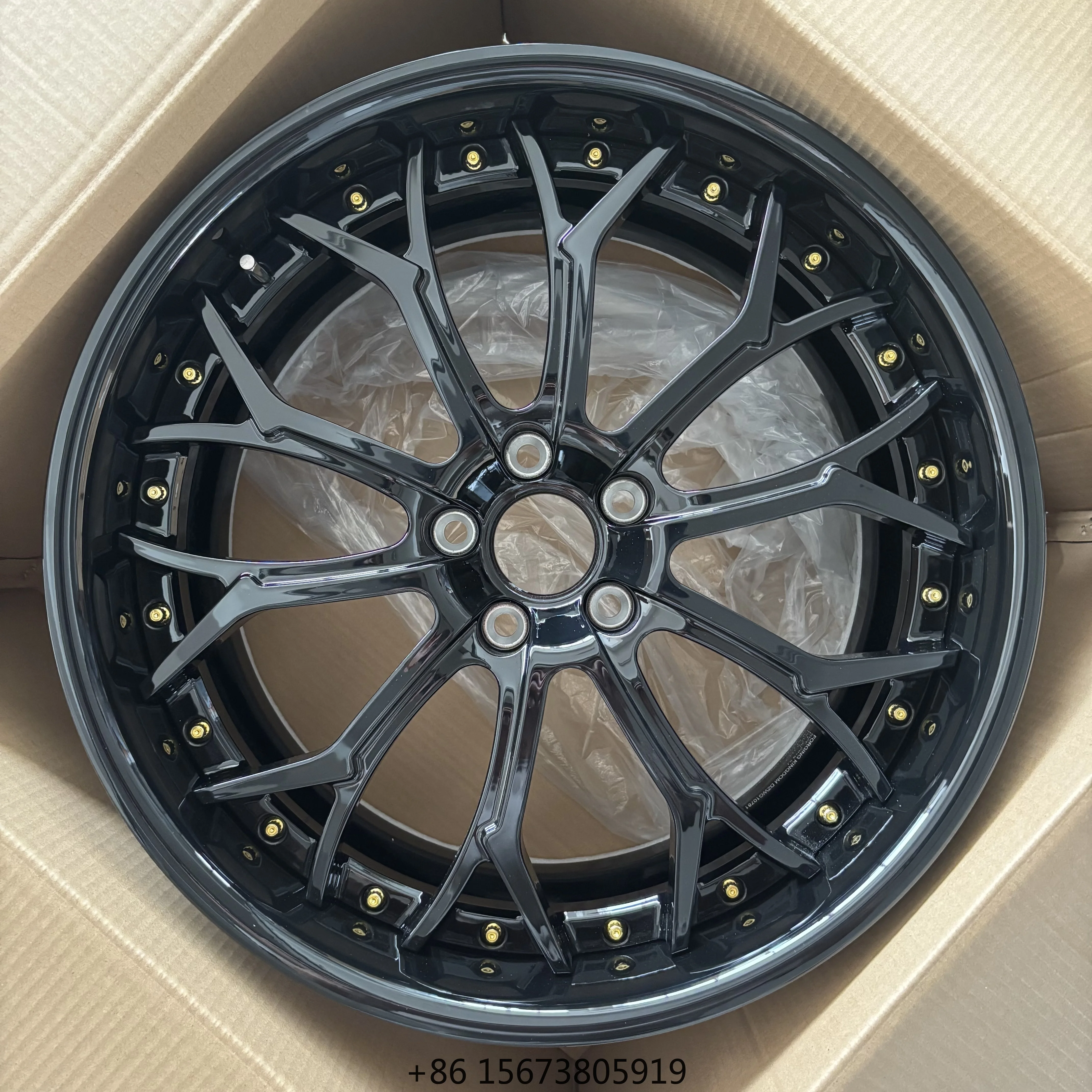 High-End New Two-Piece Forged Aluminium Alloy Car Wheels 18-23 Inches 5x108/112/114.3/120/100mm 40/25mm Black Finish Multi Spoke