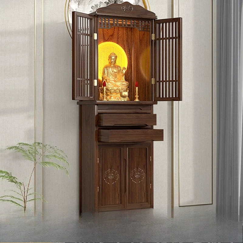 CX new Chinese style with door solid wood Buddhist niche vertical cabinet household table Guanyin Bodhisattva