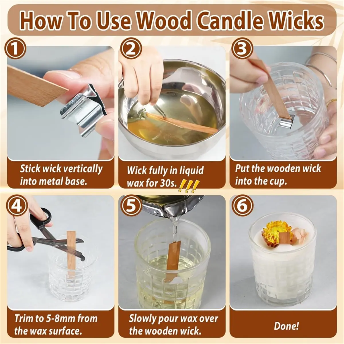 

Фитили для свечей BABQ для набора для изготовления свечей: 100 хлопковых и 30 деревянных фитилей с полным набором инструментов, для свечей из соевого и пчелиного воска DIY B