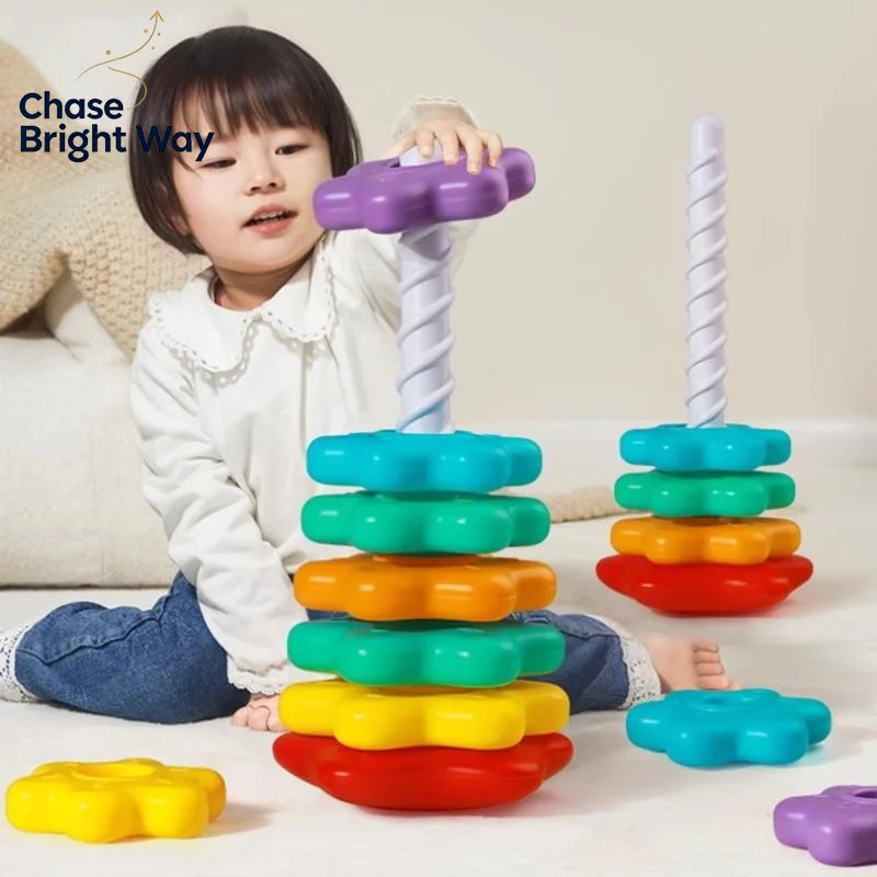 1 Set Baby Spinning Stacking Puzzle Toys Montessori Rotating Rainbow Tower Children Develop Motor Skills Game Kids Gift