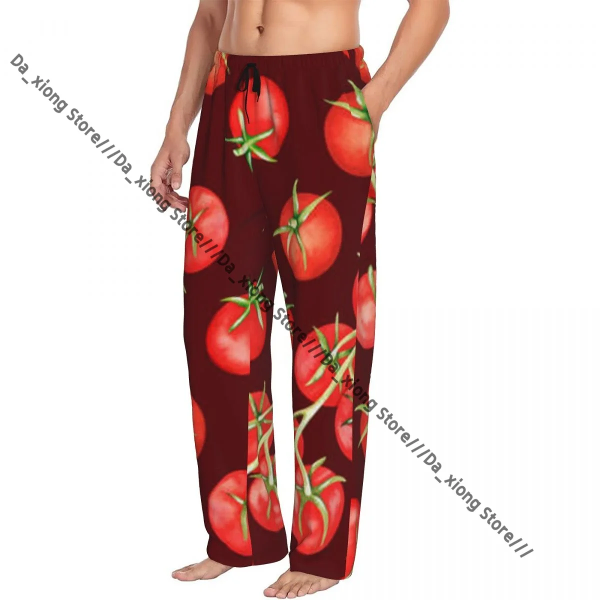 

Мужская одежда для сна, свободные брюки для сна, пижамы с помидорами вишни, длинные штаны для отдыха, повседневная домашняя одежда