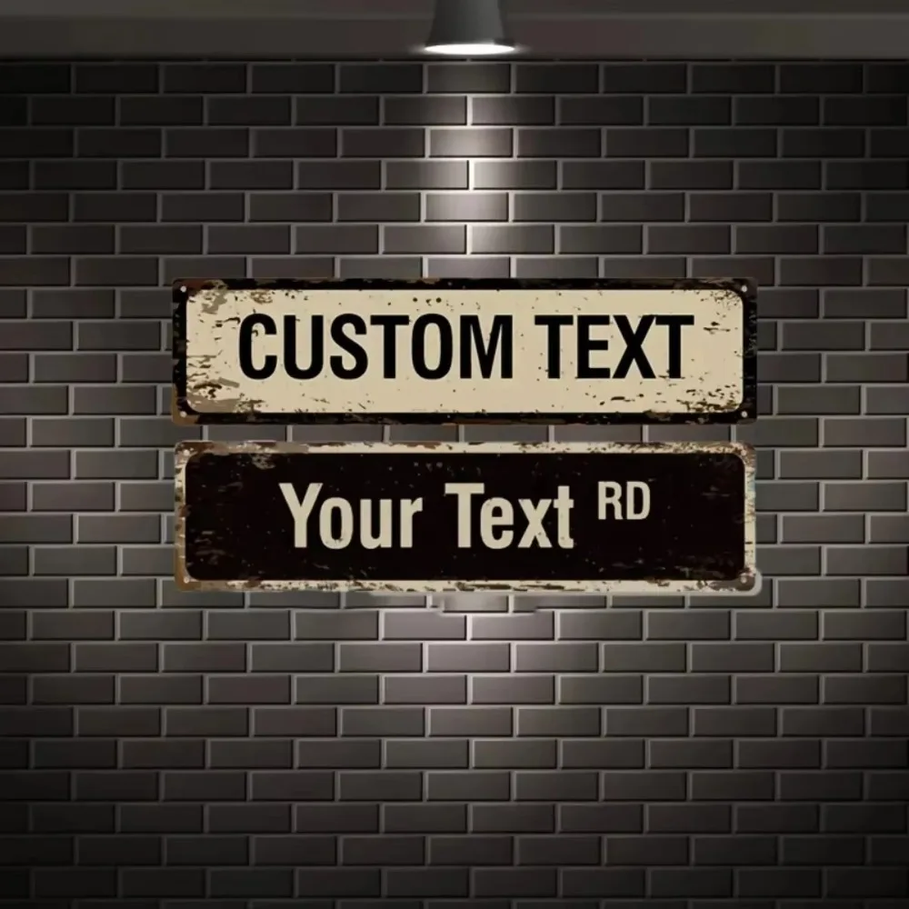 CIFbuy 40x10cm Vintage Metal Plaque Cream Weathered Rust, Personalized Custom Text Indoor Wall Ornament for Cafe Bar Pub