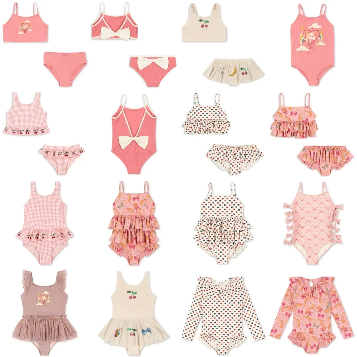 Set di costumi da bagno per bambini Nuovo 2025 KS Marca Estate Bambino Neonate Costumi da bagno Un pezzo Stampa carina Vacanza Outwear Bikini Vestiti