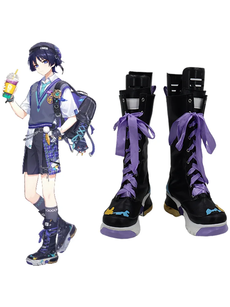 

Game Genshin Impact Wanderer Scaramouche Cosplay Shoes Boots Halloween Party Black Boots