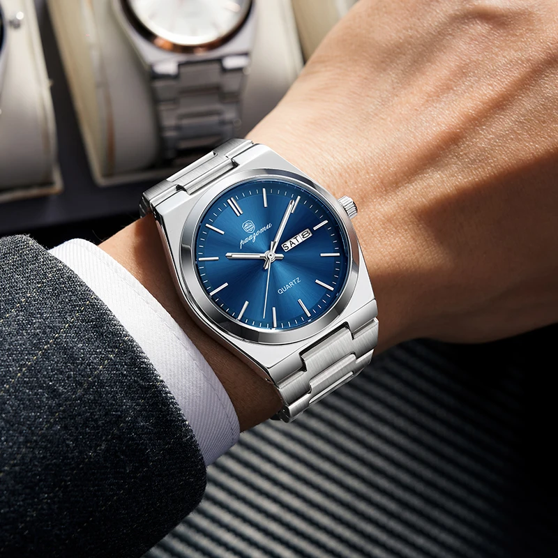 PAAZOMU Casual Men Stainless Steel Quartz Watch Week Date Waterproof Mens Watch Top Brand Luxury Men Watch Ideal Choice For Gift image 5