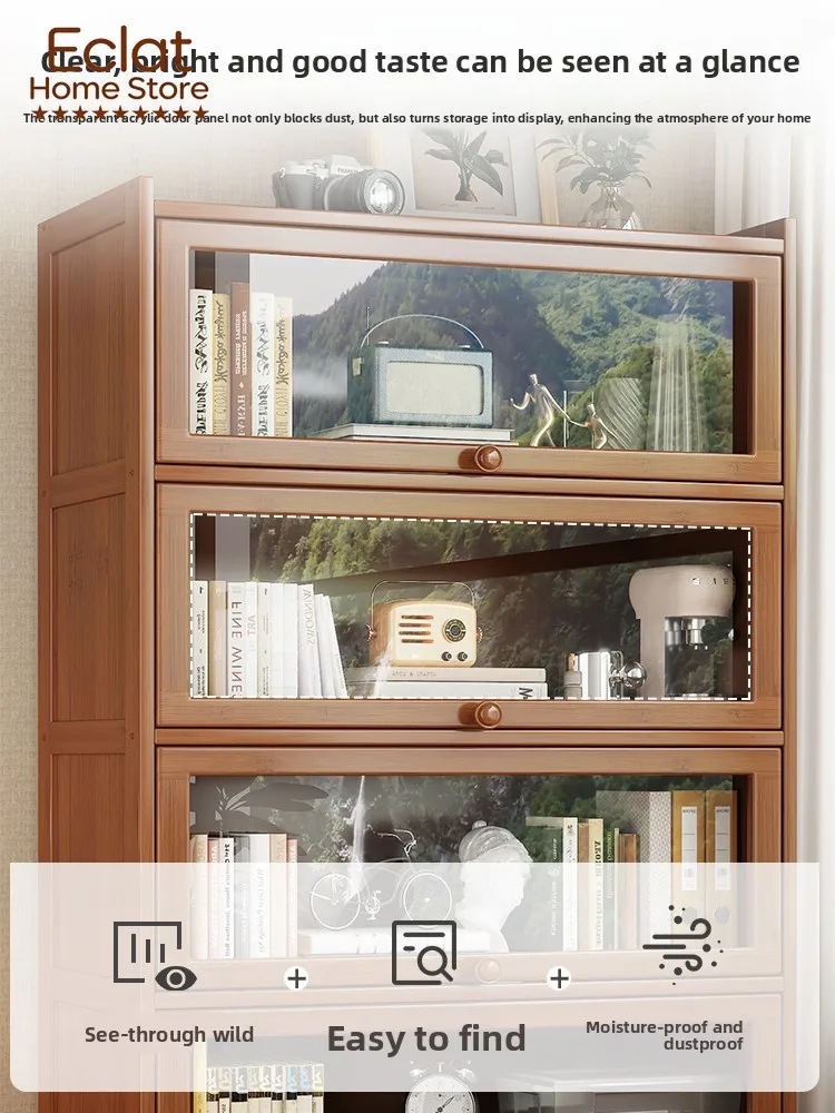 Bookshelf Shelf Floor-to-ceiling bookcase Locker integrated with wall storage Household solid wood with door Dust-proof display