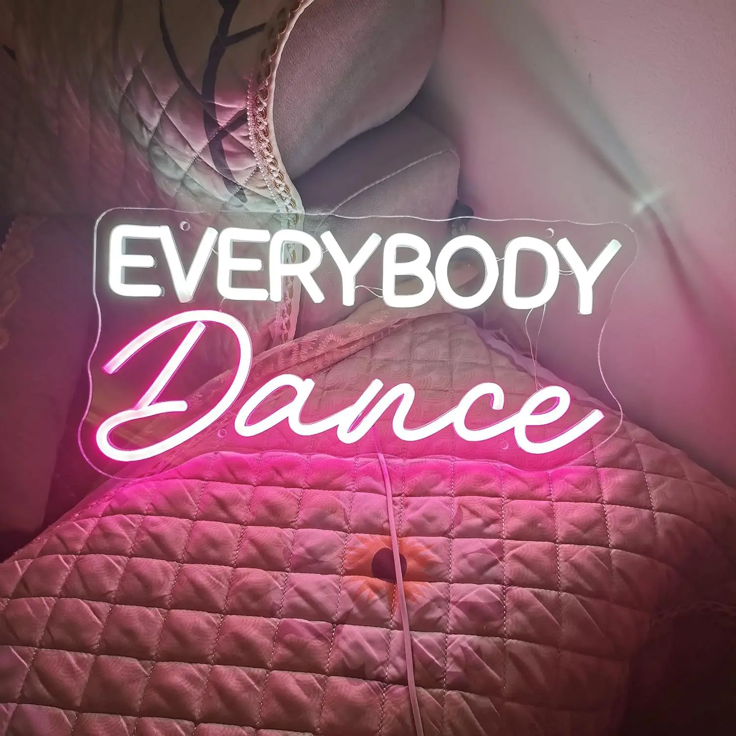 Everybody Dance Neon Sign LED Light Pink for Bedroom Dorm Room Decor Music Party Aesthetic Mood Lighting USB Rechargeable Gift