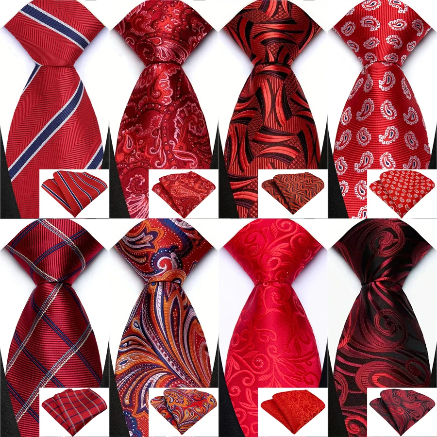 Neue Ankunft männer Krawatten Für Männer Rot Einstecktuch Krawatten Set Mode Gewebt Krawatte Einstecktuch Set Für Hochzeit party Business Geschenk