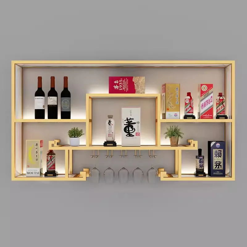 Household wine rack, wine cabinet, wrought iron shelf, decorative display rack, commercial Chinese creative wall hanging wine gl