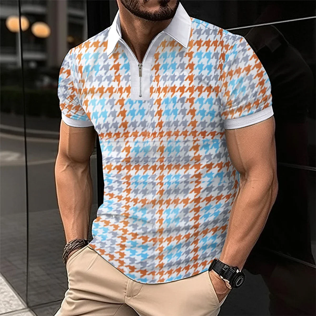 2024 Summer Men's Casual striped Short Sleeve Polo Shirt Fashion Striped Breathable Business Office Men's Top T-shirt Men's wear