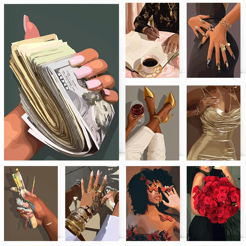 فتاة سوداء عصرية المرأة مسمار المشارك طباعة صور فنية للجدران قماش اللوحة غرفة المعيشة غرفة نوم ديكور المنزل هدية بدون إطار #1