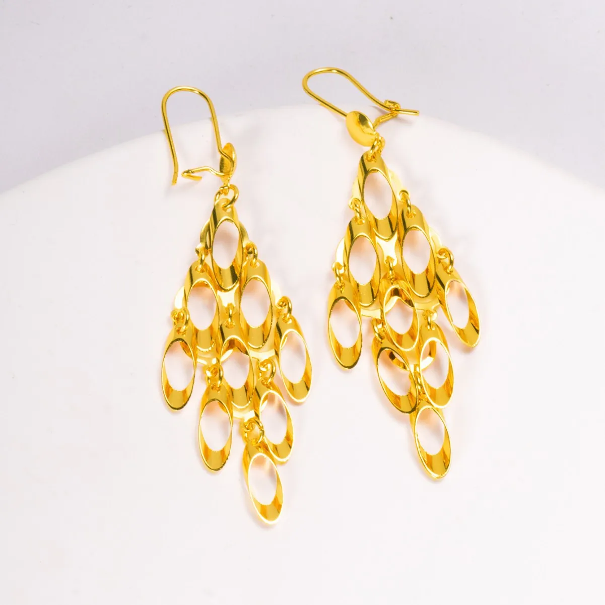 9999 gold - Elegant female Korean-style long tail peacock-shaped exaggerated fringed copper material ear pendant earrings