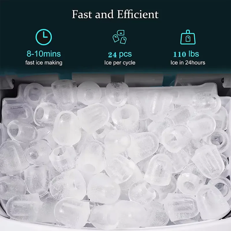 Portable Ice Maker 50kg/24Hrs 24 Ice Cubes Per Cycle Bullet Ice Maker