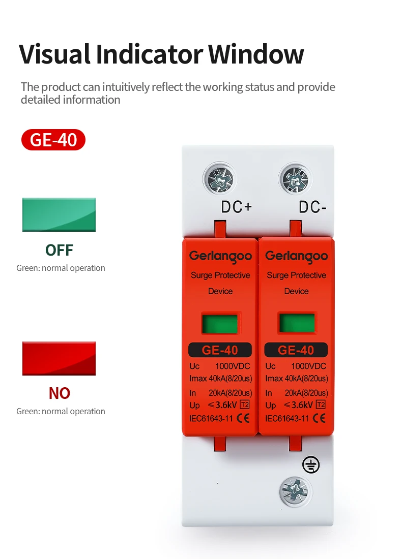 2P DC SPD 20KA 40KA Überspannungsschutzgerät 500V 600V 800V 1000V Spannungsschutz Solar PV Photovoltaik Blitzableiter – Detail 2