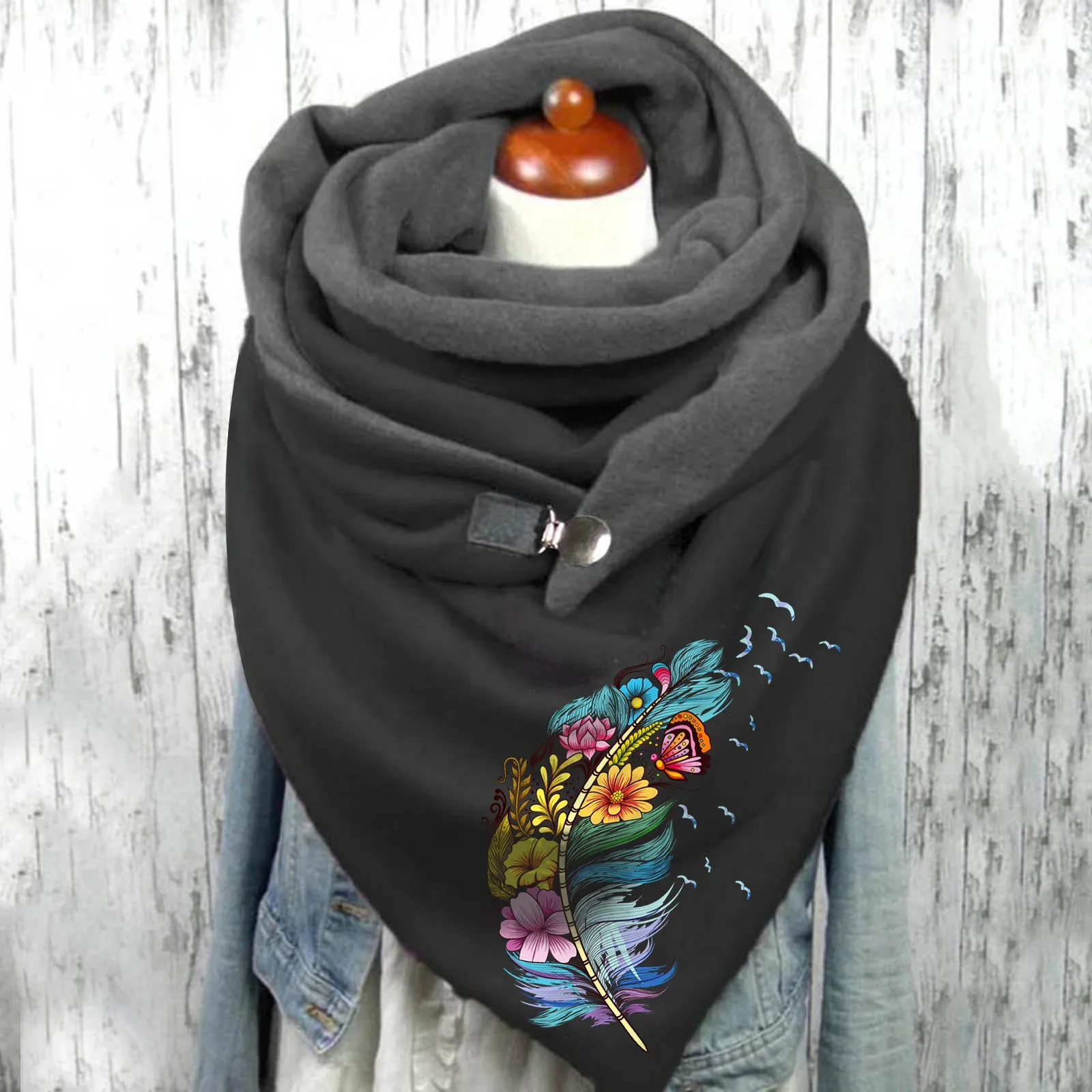 Cotton Print Button Winter Cashmere Scarf Shawl Women'S Scarf Warm Fashion Soft Wrap Scarve Shawls Unisex Pashmina Wrap Foulard