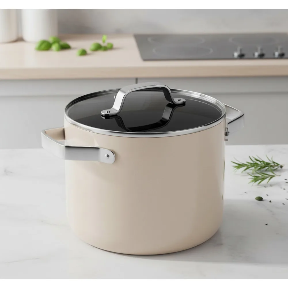 

5-литровая керамическая кастрюля с крышкой, антипригарным покрытием, легко очищаемая, безопасная для духовки 500 ° F, вся плита, совместимая с семейной кухней