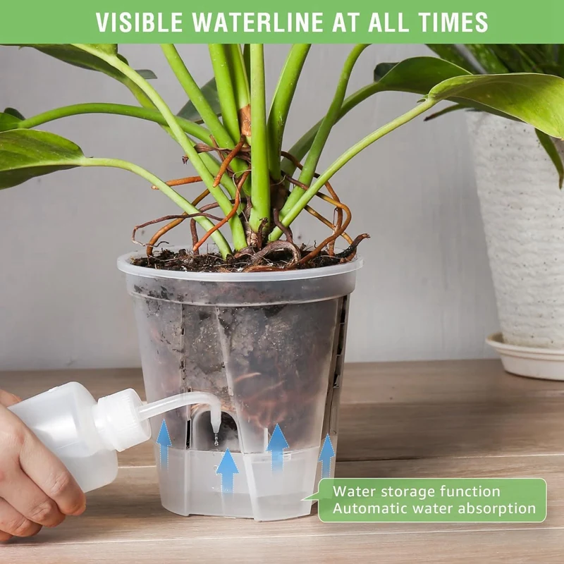 5 pezzi 4.7/5.9/7 pollici vaso da fiori autoirrigante per piante da interno vasi da giardino in plastica trasparente con Deep Reservior