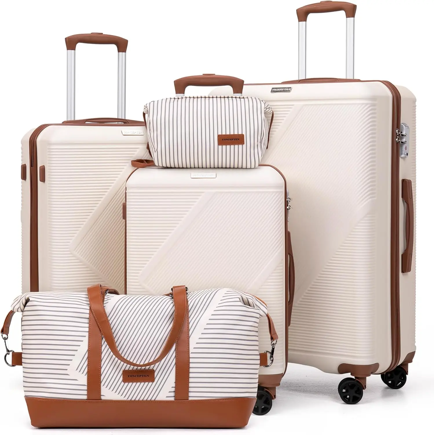 

5-Piece Lightweight ABS Hardshell Luggage Set with TSA Lock and Wheels, White Travel Suitcases