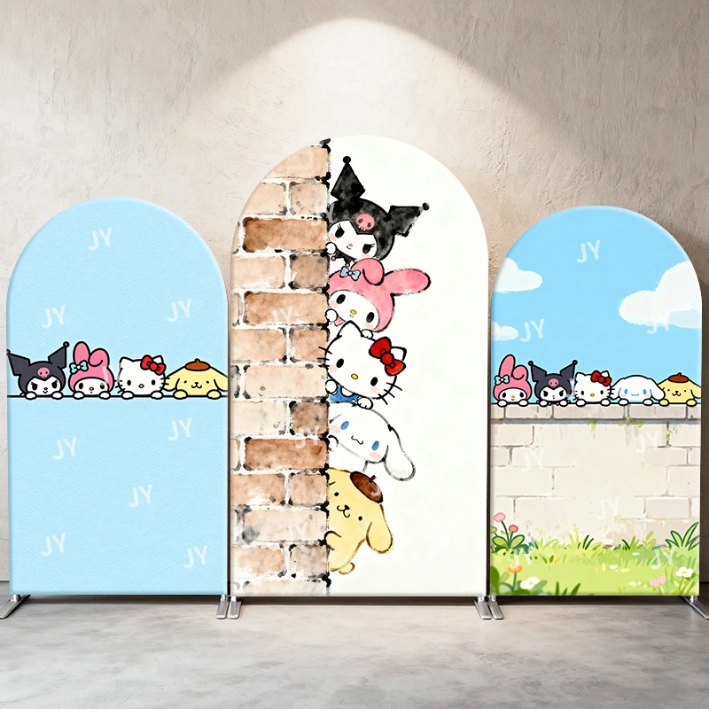 

Sanrio Characters Arch Backdrop Cover Watercolor Texture Cute Interactive Cartoon Style Birthday Baby Shower Party Photo Booth