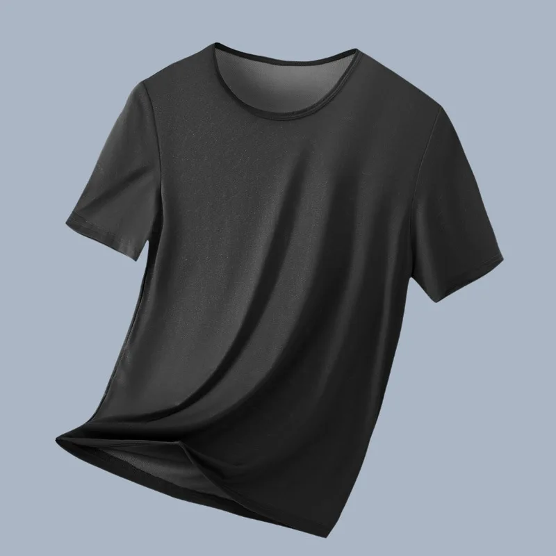 Man Workout Undershirt Ice Silk Solid Color T-Shirts Male Thin O-neck Short Sleeves Tank Top Quick Dry Breathable Pullover Shirt