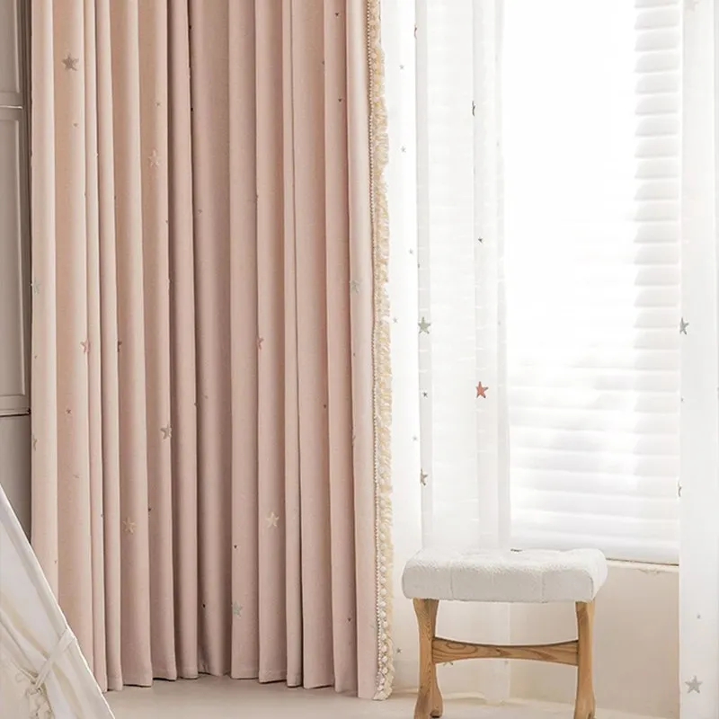 Embroidered Star Chenille Blackout Children's Room Curtains Custom Window Screen Curtains for Living Dining Room Bedroom Decor