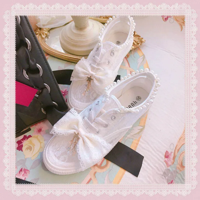 

Lolita Lace Mesh Canvas Shoes Flat Heel Strap Women's Shoes Elegant Loli Casual Girl College Student Style Kawaii Shoes Cosplay