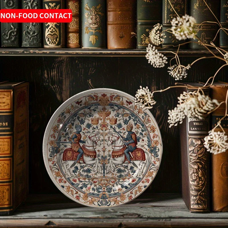1pc Elegant Ceramic Decorative Plate - Vintage European Royal Court Art with Two Men Riding Horses, Non-Food Contact Decoration