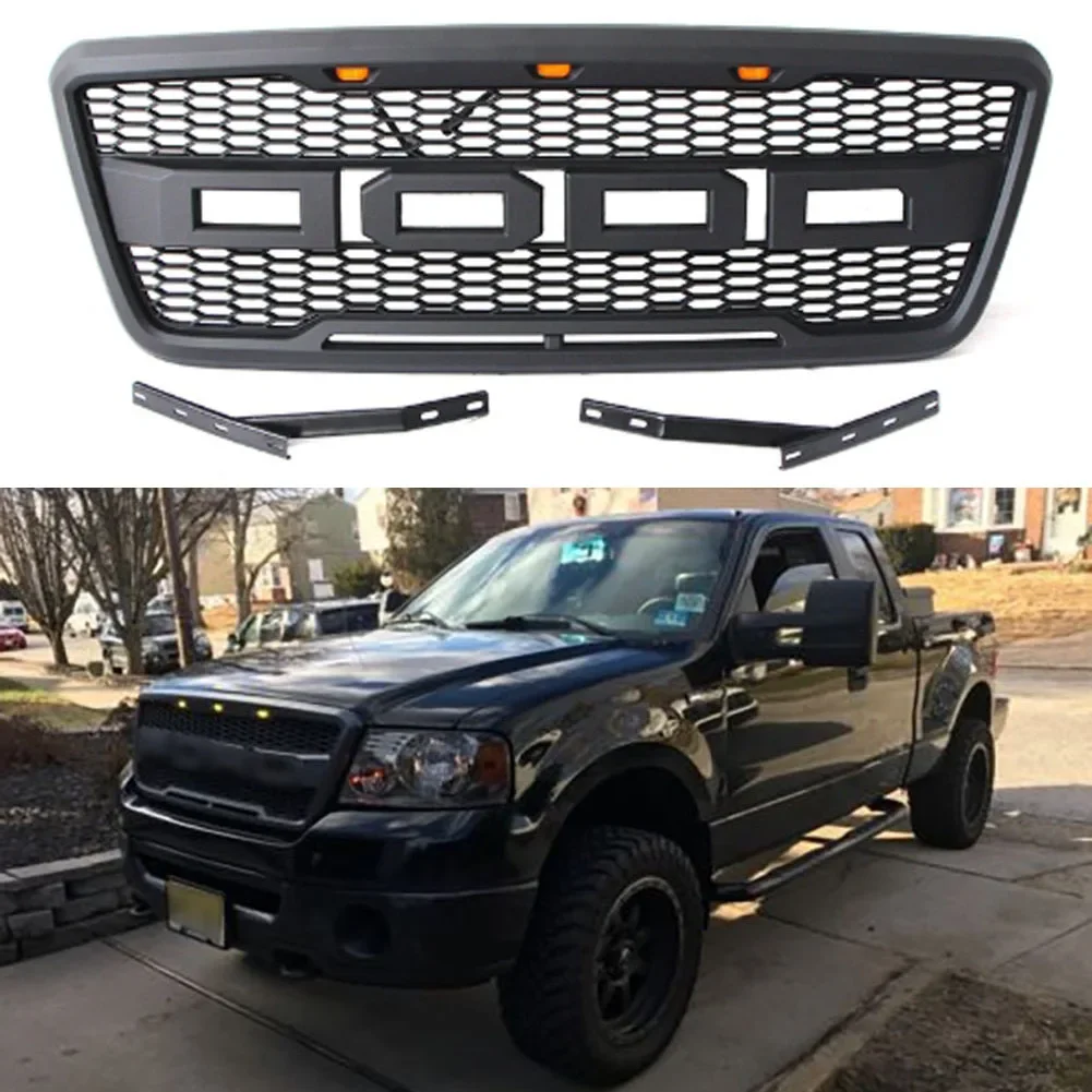 Good Quality ABS Front Bumper Grille Raptor Style Grill with Amber LED Lights and Letters for Ford F150 2004-2008