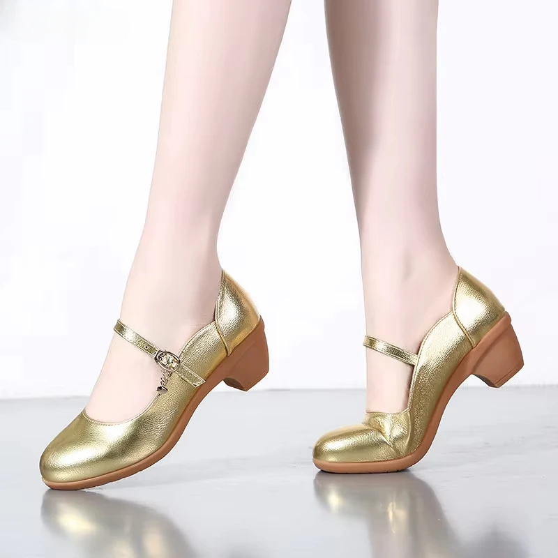 fashion women square heel dancing shoes ankle strap Mary Jane round toe comfortable ladies dancing party work wedding