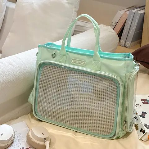Large Capacity Kawaii Mint Green Shoulder Ita Bag School Backpack Student Clear Window Tote Bag for Pins Anime Fan Girls Handbag