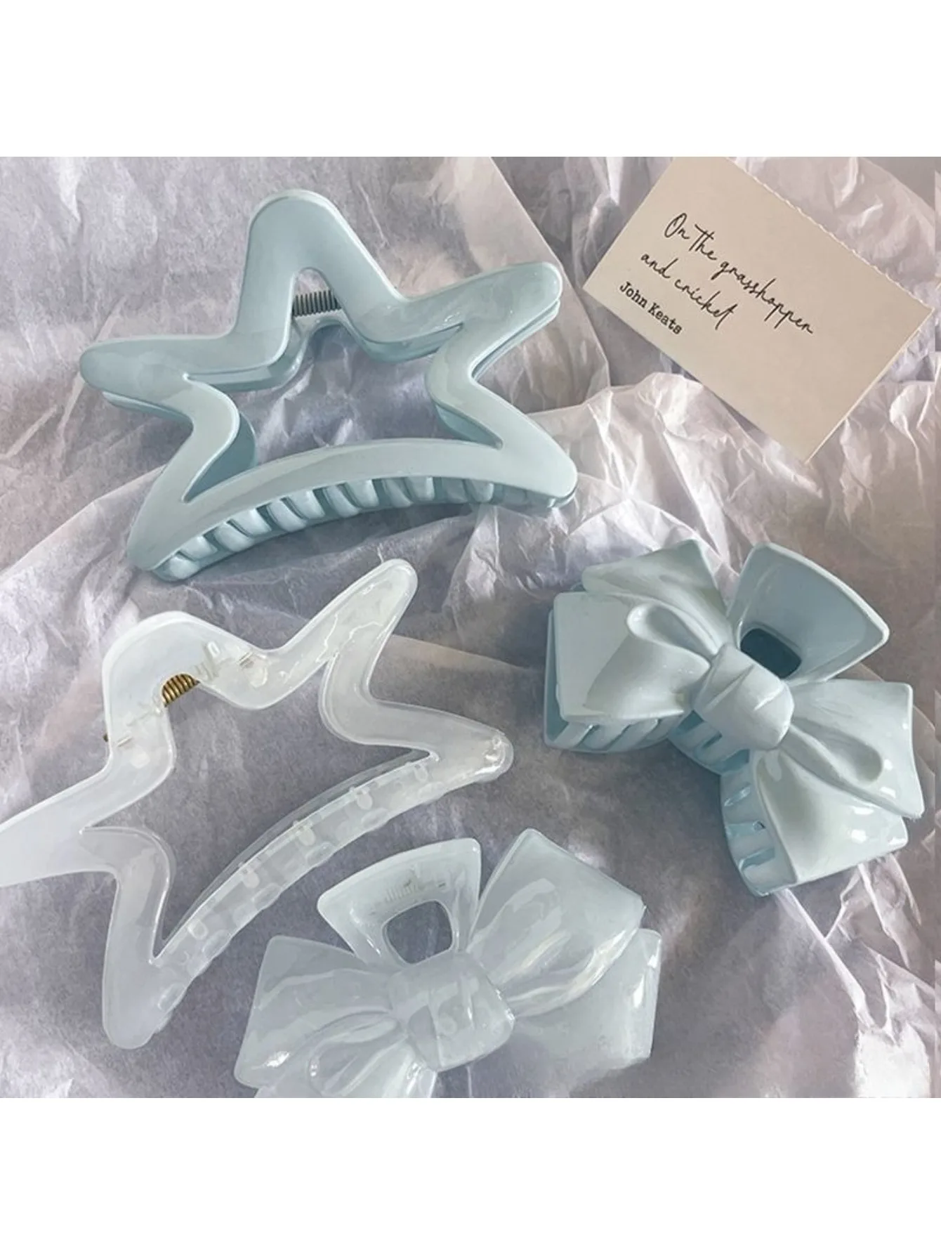 

Французская заколка-краб для волос Sweetheart Cream Blue Bow Pentagram, заколка-диск для девочек, заколка-краб для волос в форме акулы, аксессуары для волос на затылок