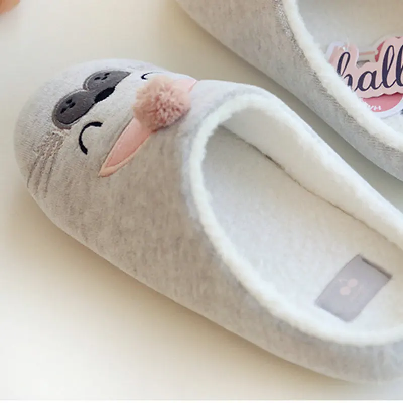 Cute Plush Sea Seal Slippers Indoor Fabric Shoes Rubber Bottom Girl Shoes Female Women