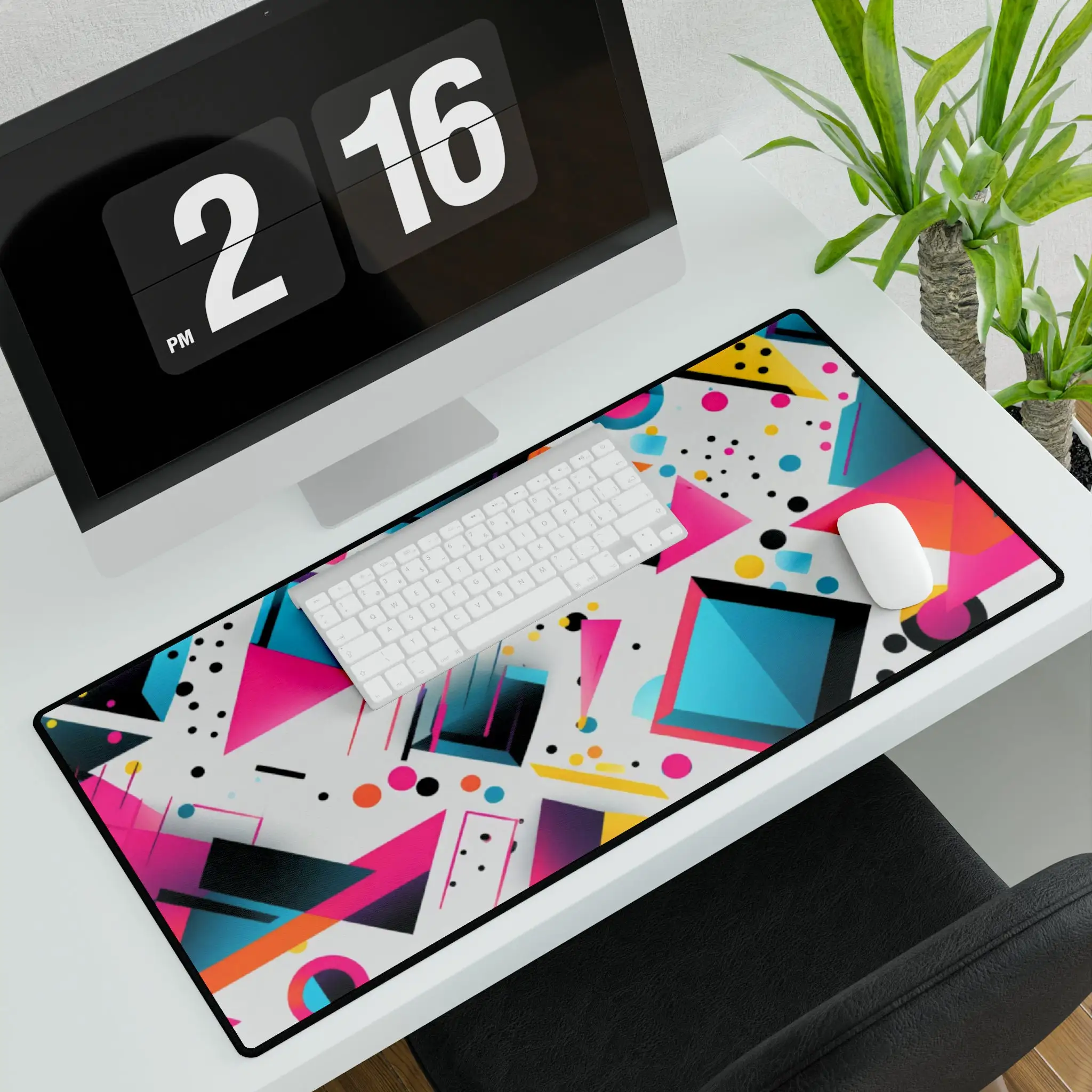 Brightly Colored Geometric Pattern Table Mat, Gaming Mat, Desktop Office Gaming Accessory, Keyboard Mat, Mouse Pad, Gamer Rug