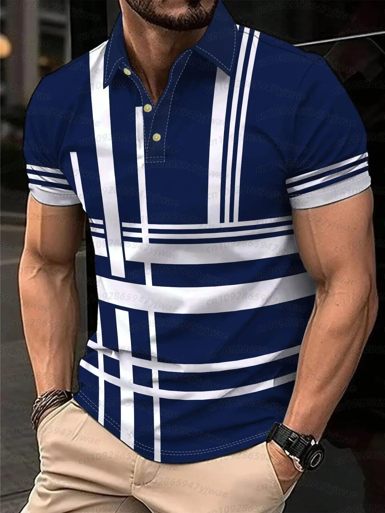 2026 Übergrößen Herren 3D Farbige Streifen Golf Poloshirt Einfaches Business Kurzarm Poloshirt mit Kragen Tägliches Party-Herren-Poloshirt – Detail 9