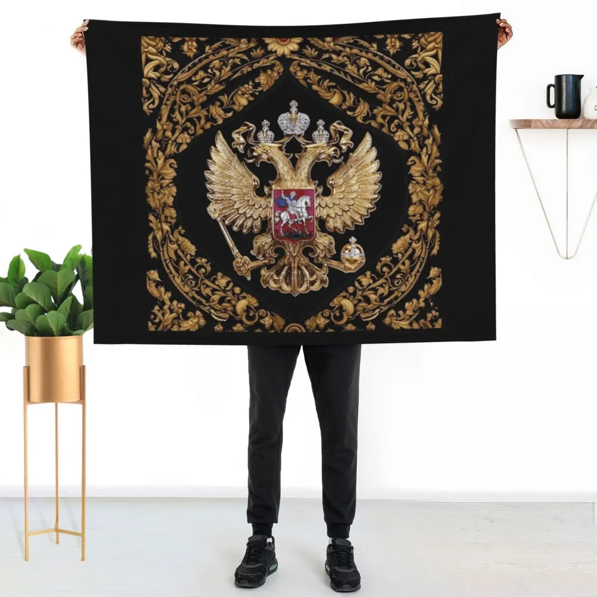 Russian Coat of Arms tapestry art. Russian gifts. Throw Blanket Bed Fashionable For Baby Baby Softest Designers Furry Blankets