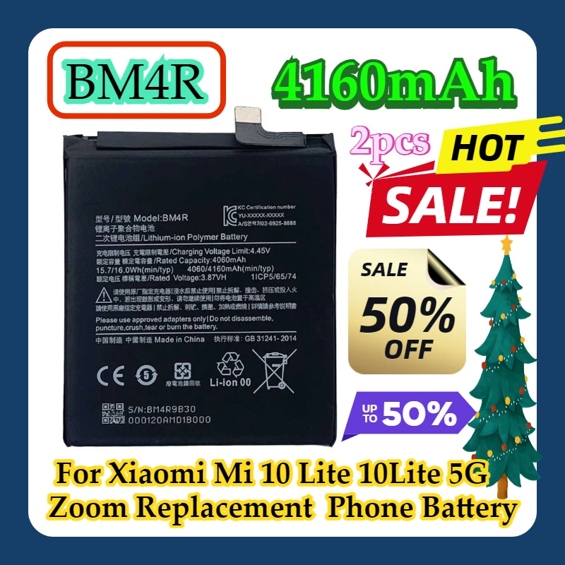 2pcs For Xiaomi Mi 10 Lite 10Lite 5G Zoom Replacement BM4R 4160mAh Phone Battery
