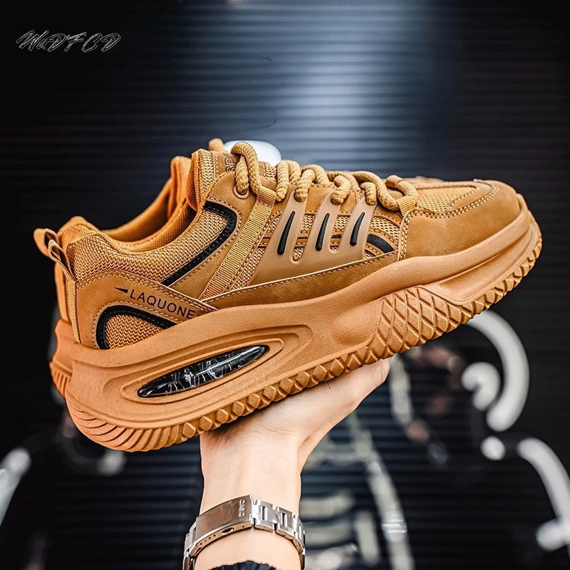 

Кроссовки на массивном каблуке, большие размеры 45, 46, мужская дизайнерская спортивная обувь, модная повседневная кожаная сетчатая дышащая обувь на увеличенной платформе