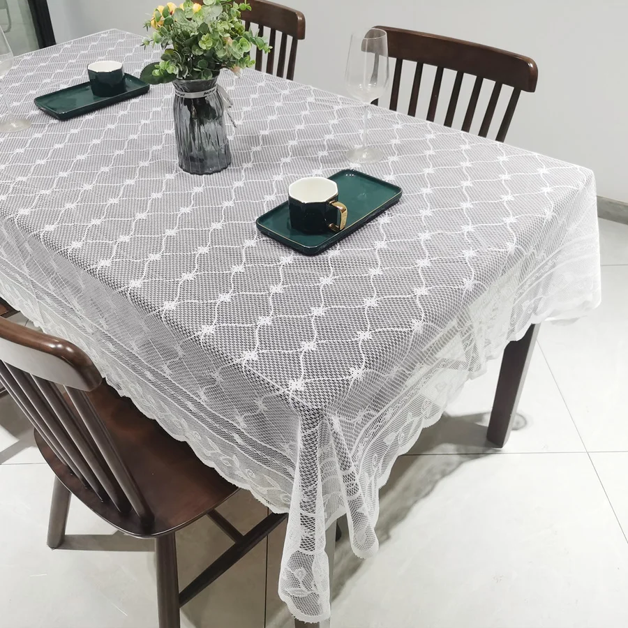 White Woven Lace Tablecloth Coffee Table Cover Fabric Sophisticated Luxurious Atmosphere Home Decor Tablecloth