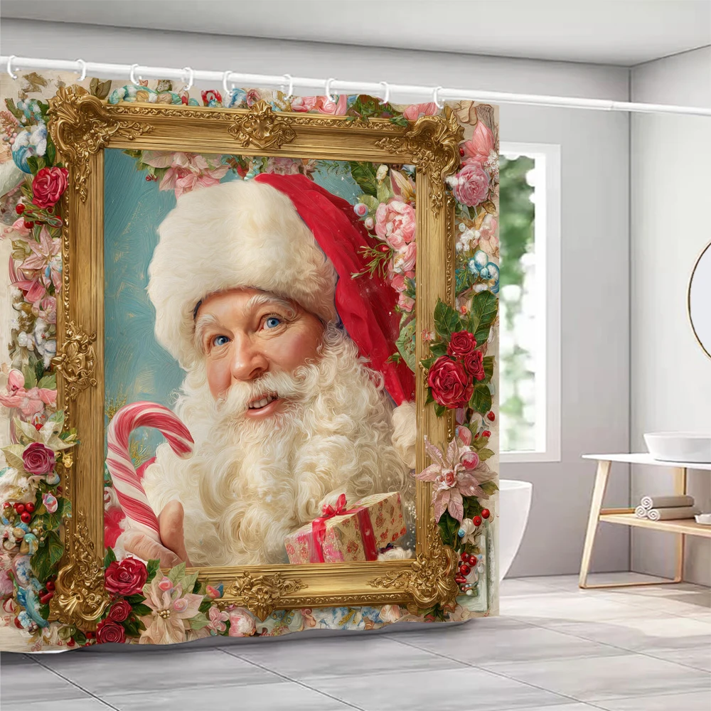 

Merry Christmas Shower Curtain with Hooks Santa Claus Christmas Shower Curtain home for decoration Christmas Curtain