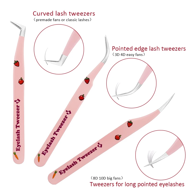 1Pcs Pink Strawberry Tweezers False Eyelash Tweezers High-Quality Eyelash Tweezers Extension Clip Stainless Steel Makeup Tools