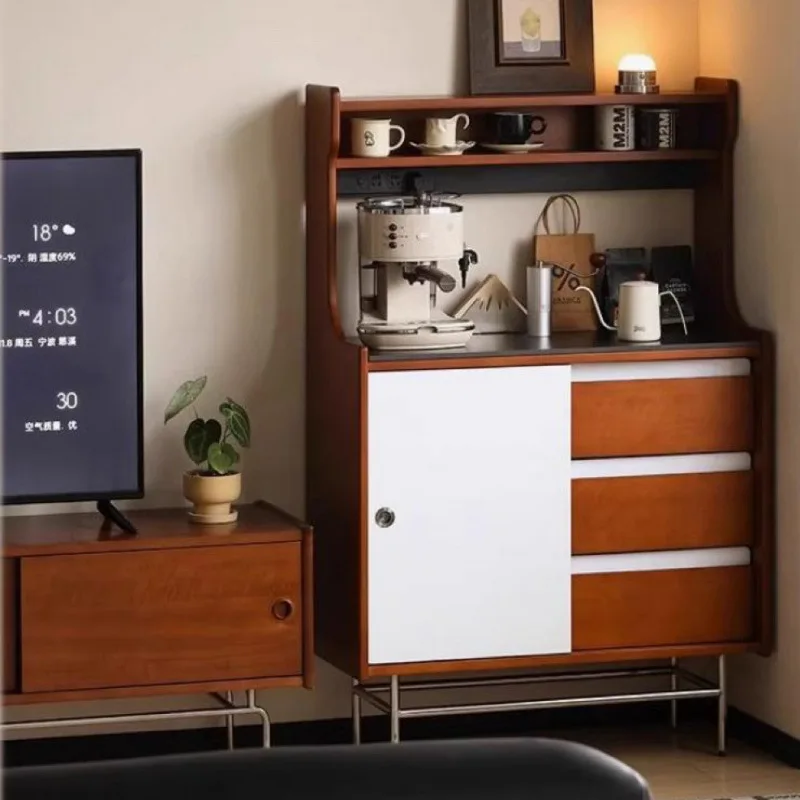 &French medieval solid wood color matching, side cabinet against the wall, integrated locker, water dispenser, tea cabinet, ligh